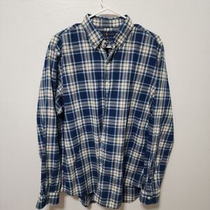 Ralph Lauren Mens Large Indigo Oxford Blue Plaid 100% Cotton Button Down Shirt